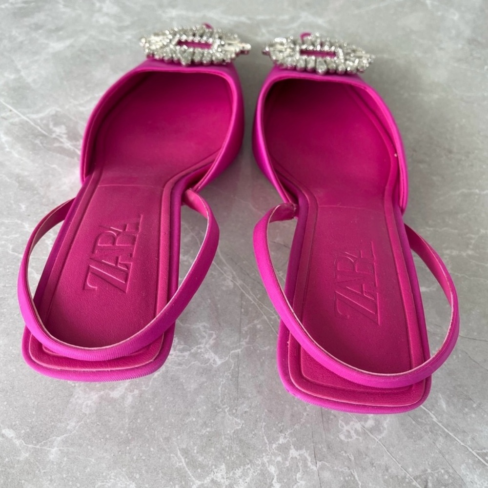 Zara Satin sling back heels in Pink with Crystal embellishment, 39 - Picture 4 of 4